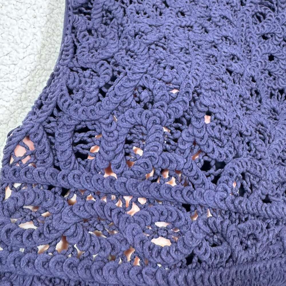 Lily Pulitzer Cap Sleeve Cotton Crochet Sweater Top Size Small Navy Blue - Picture 2 of 5